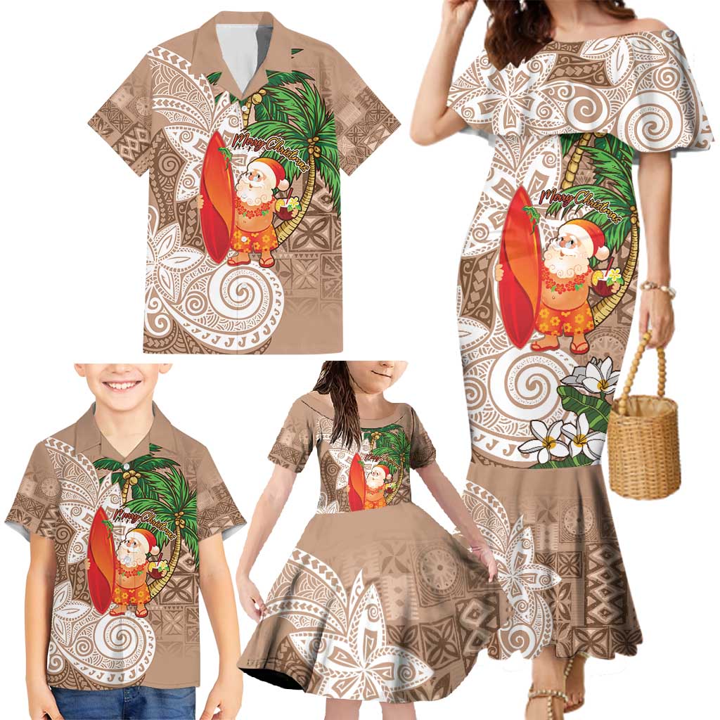 Polynesian Family Matching Mermaid Dress and Hawaiian Shirt Tropical Santa - Plumeria Beige Vintage LT7 - Polynesian Pride