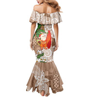 Polynesian Family Matching Mermaid Dress and Hawaiian Shirt Tropical Santa - Plumeria Beige Vintage LT7 - Polynesian Pride