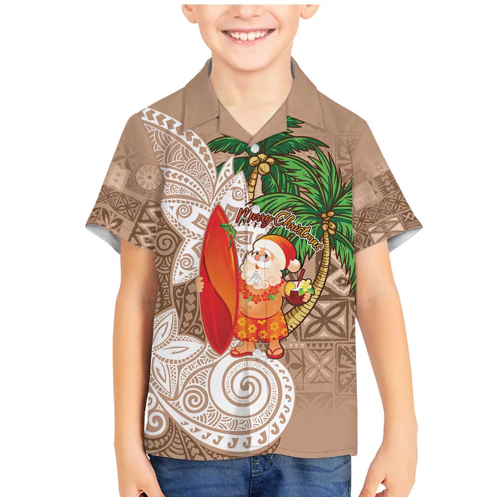 Polynesian Family Matching Mermaid Dress and Hawaiian Shirt Tropical Santa - Plumeria Beige Vintage LT7 Son's Shirt Beige - Polynesian Pride
