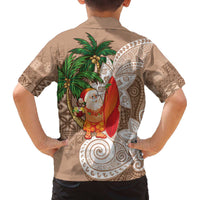 Polynesian Family Matching Off The Shoulder Long Sleeve Dress and Hawaiian Shirt Tropical Santa - Plumeria Beige Vintage LT7 - Polynesian Pride