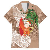 Polynesian Family Matching Off The Shoulder Long Sleeve Dress and Hawaiian Shirt Tropical Santa - Plumeria Beige Vintage LT7 Dad's Shirt - Short Sleeve Beige - Polynesian Pride