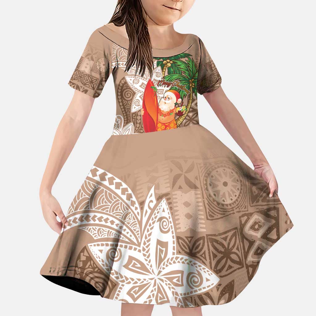 Polynesian Family Matching Puletasi and Hawaiian Shirt Tropical Santa - Plumeria Beige Vintage LT7 Daughter's Dress Beige - Polynesian Pride