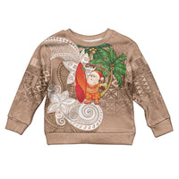 Polynesian Kid Ugly Christmas Sweater Tropical Santa - Plumeria Beige Vintage