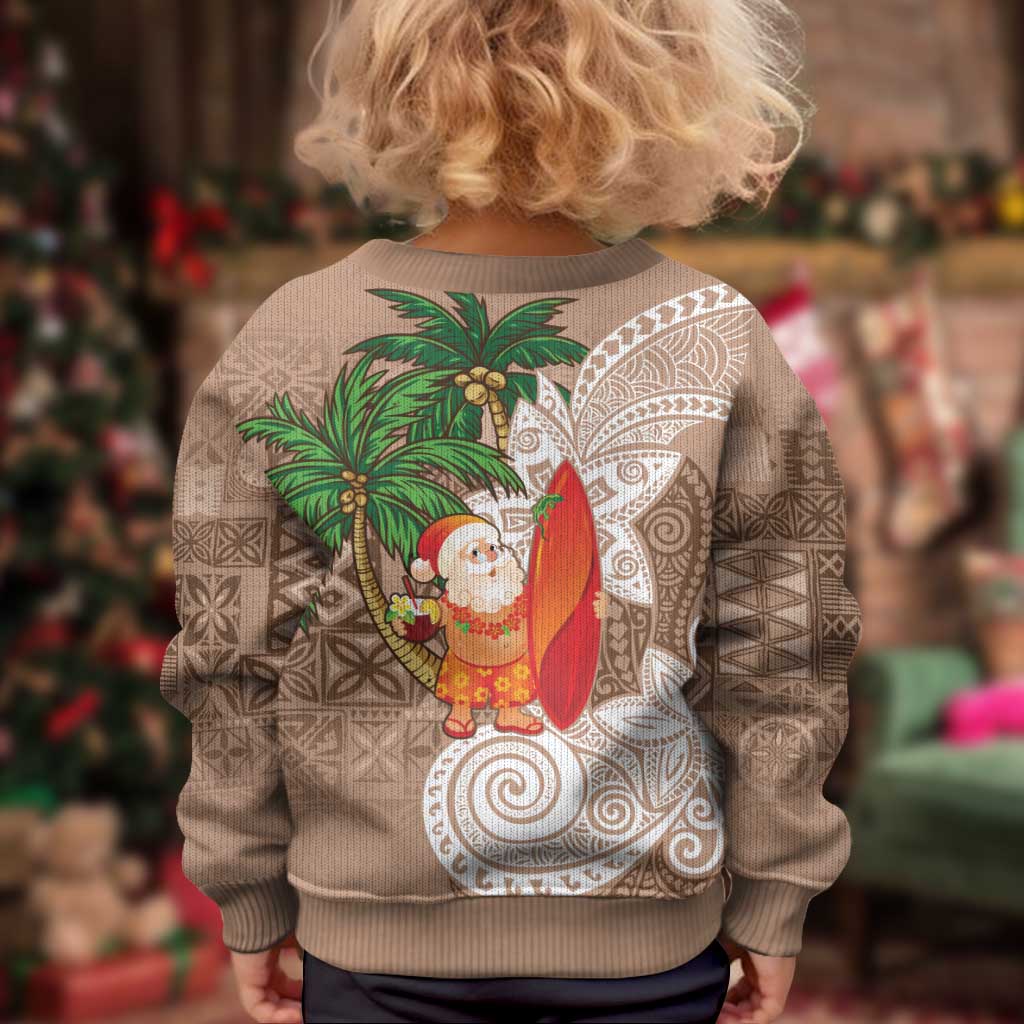 Polynesian Kid Ugly Christmas Sweater Tropical Santa - Plumeria Beige Vintage