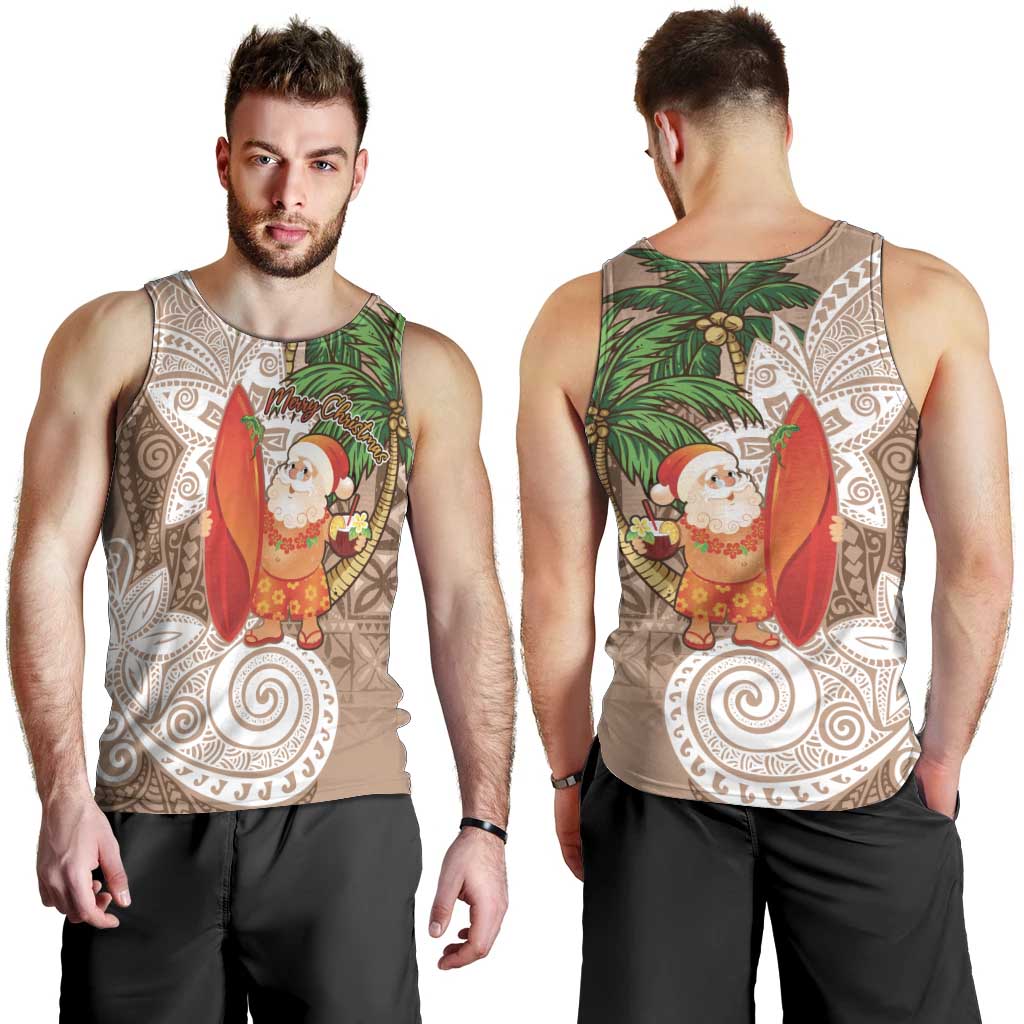 Polynesian Men Tank Top Tropical Santa - Plumeria Beige Vintage