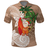 Polynesian Polo Shirt Tropical Santa - Plumeria Beige Vintage