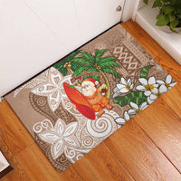 Polynesian Rubber Doormat Tropical Santa - Plumeria Beige Vintage