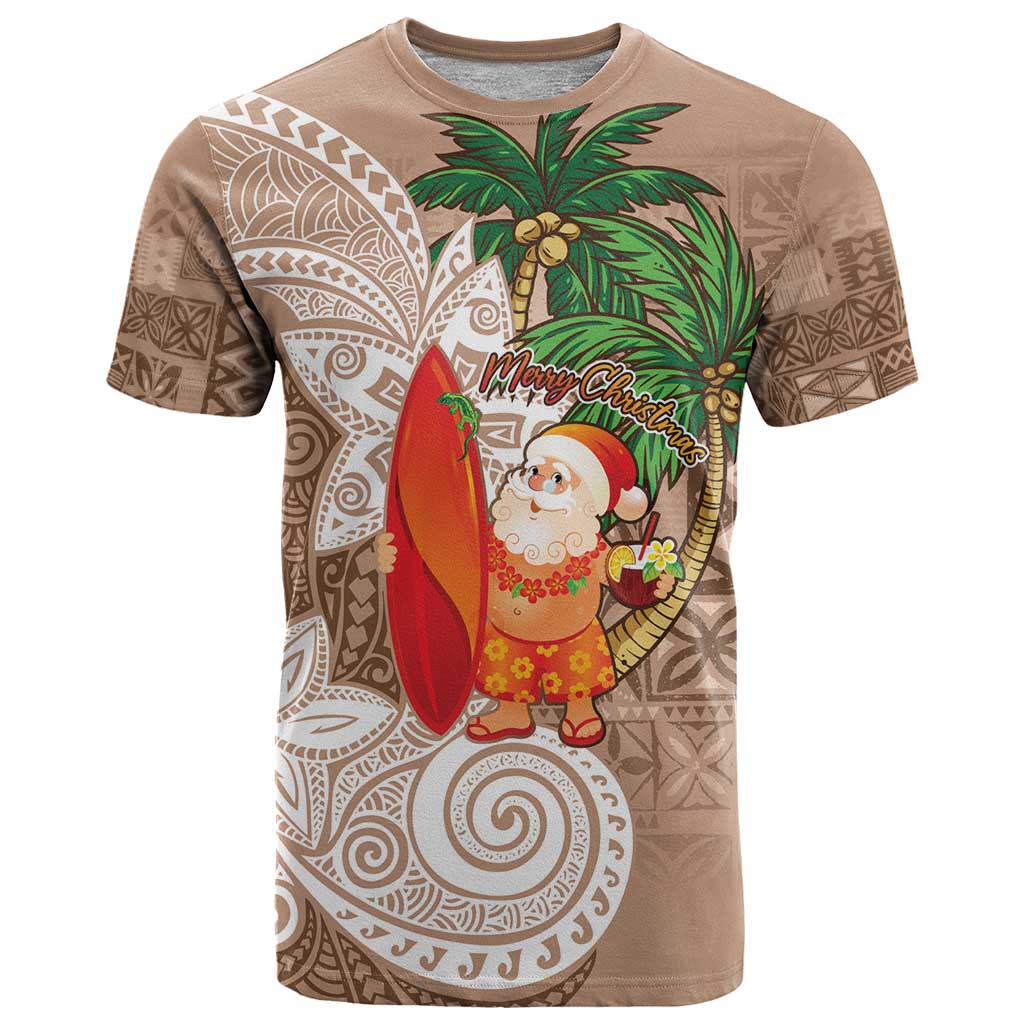Polynesian T Shirt Tropical Santa - Plumeria Beige Vintage
