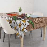 Polynesian Tablecloth Tropical Santa - Plumeria Beige Vintage
