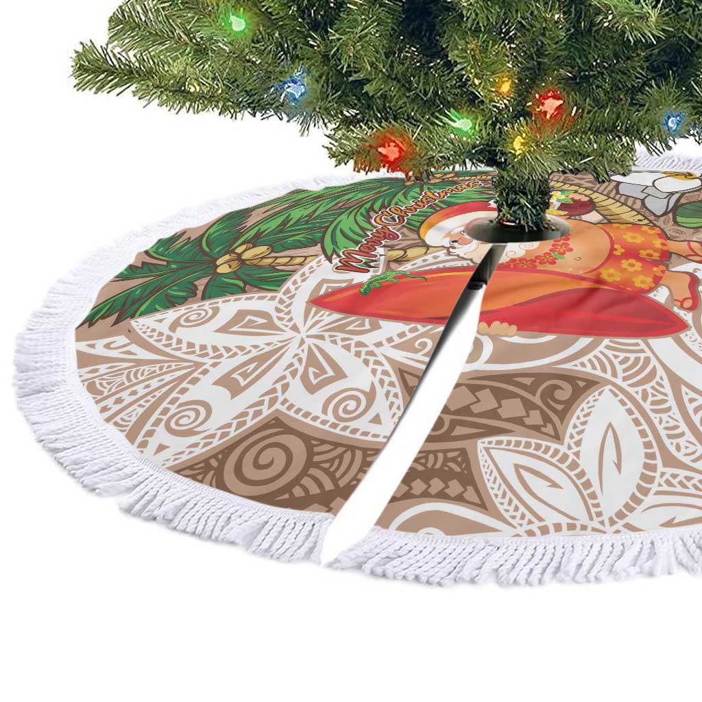 Polynesian Tree Skirt Tropical Santa - Plumeria Beige Vintage