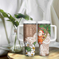 Polynesian Tumbler With Handle Tropical Santa - Plumeria Beige Vintage