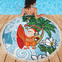 Polynesian Beach Blanket Tropical Santa - Plumeria Turquoise Vintage