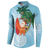 Polynesian Button Sweatshirt Tropical Santa - Plumeria Turquoise Vintage