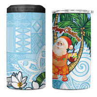Polynesian 4 in 1 Can Cooler Tumbler Tropical Santa - Plumeria Turquoise Vintage
