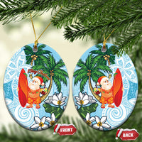 Polynesian Ceramic Ornament Tropical Santa - Plumeria Turquoise Vintage