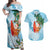 Polynesian Couples Matching Off Shoulder Maxi Dress and Hawaiian Shirt Tropical Santa - Plumeria Turquoise Vintage