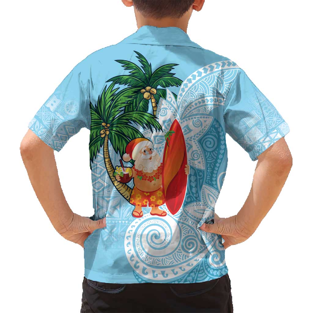 Polynesian Family Matching Long Sleeve Bodycon Dress and Hawaiian Shirt Tropical Santa - Plumeria Turquoise Vintage LT7 - Polynesian Pride