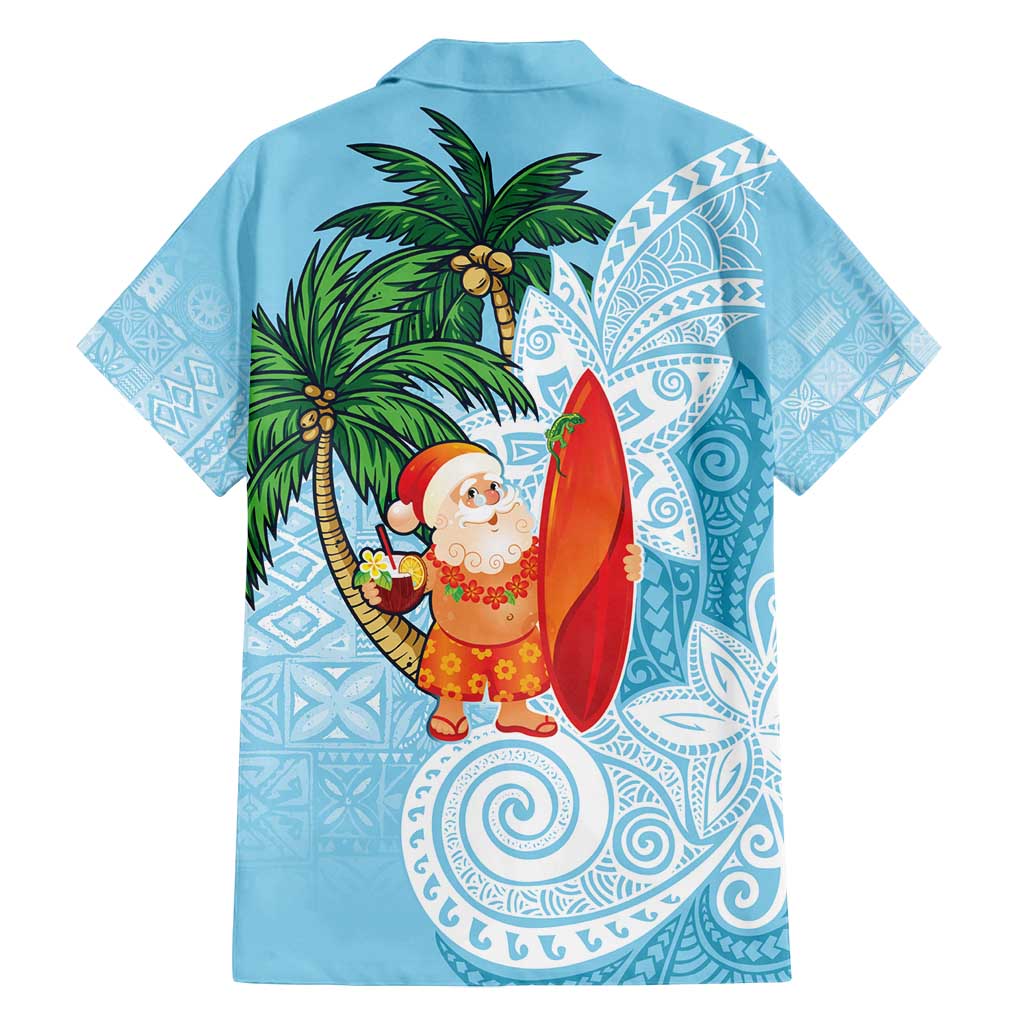 Polynesian Family Matching Long Sleeve Bodycon Dress and Hawaiian Shirt Tropical Santa - Plumeria Turquoise Vintage LT7 - Polynesian Pride
