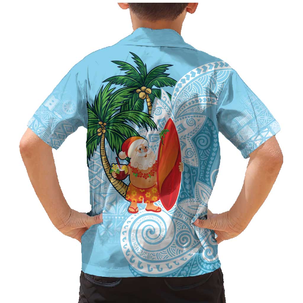 Polynesian Family Matching Mermaid Dress and Hawaiian Shirt Tropical Santa - Plumeria Turquoise Vintage LT7 - Polynesian Pride