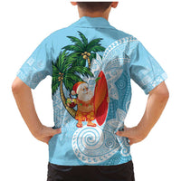 Polynesian Family Matching Mermaid Dress and Hawaiian Shirt Tropical Santa - Plumeria Turquoise Vintage LT7 - Polynesian Pride