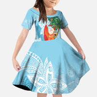 Polynesian Family Matching Mermaid Dress and Hawaiian Shirt Tropical Santa - Plumeria Turquoise Vintage LT7 Daughter's Dress Turquoise - Polynesian Pride