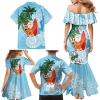 Polynesian Family Matching Mermaid Dress and Hawaiian Shirt Tropical Santa - Plumeria Turquoise Vintage LT7 - Polynesian Pride