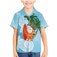 Polynesian Family Matching Mermaid Dress and Hawaiian Shirt Tropical Santa - Plumeria Turquoise Vintage LT7 Son's Shirt Turquoise - Polynesian Pride