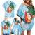 Polynesian Family Matching Off Shoulder Short Dress and Hawaiian Shirt Tropical Santa - Plumeria Turquoise Vintage