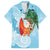 Polynesian Family Matching Puletasi and Hawaiian Shirt Tropical Santa - Plumeria Turquoise Vintage