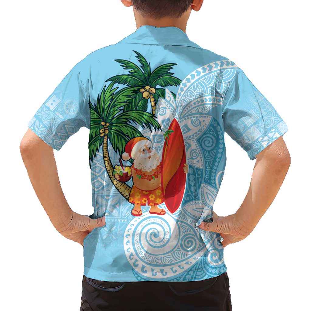Polynesian Family Matching Short Sleeve Bodycon Dress and Hawaiian Shirt Tropical Santa - Plumeria Turquoise Vintage LT7 - Polynesian Pride