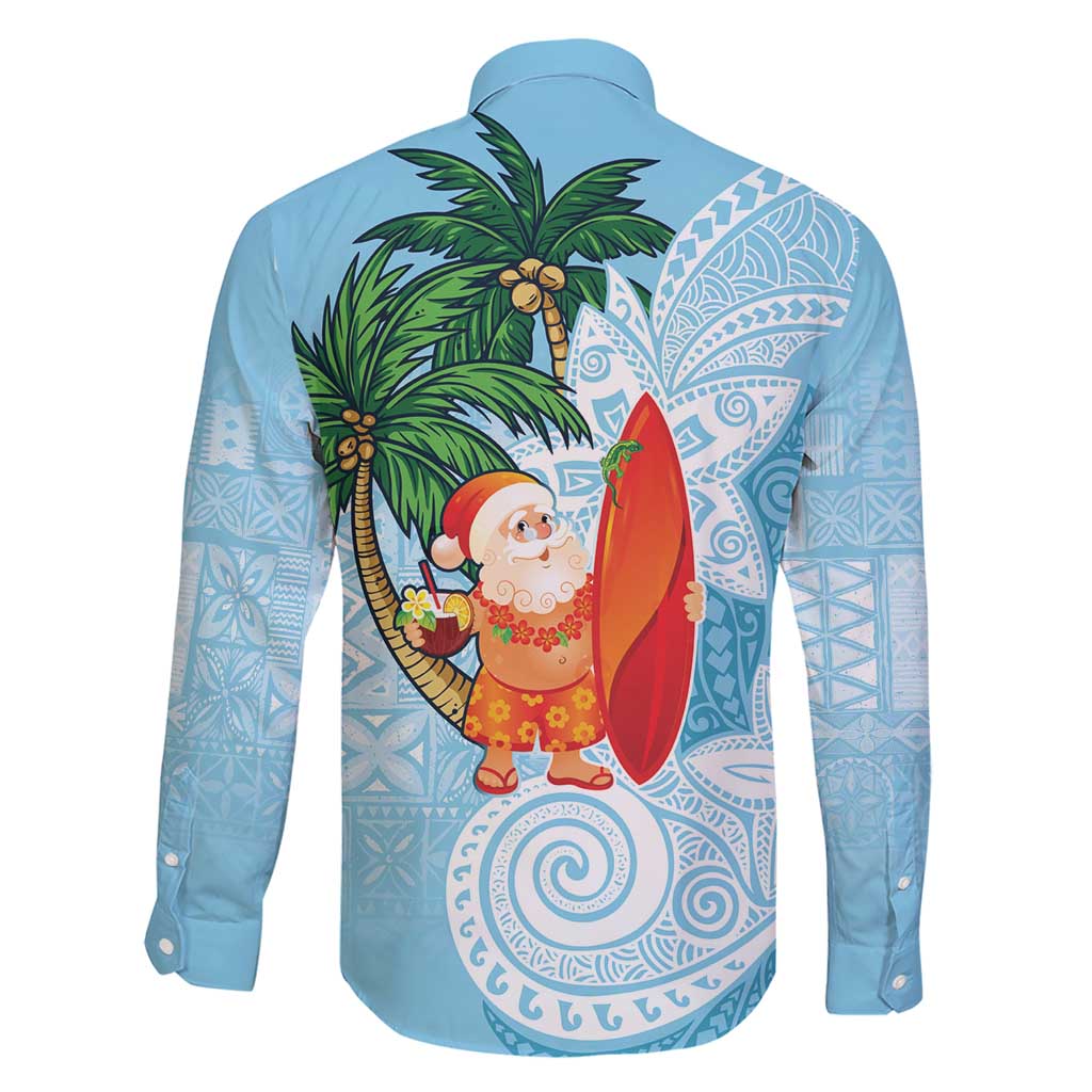 Polynesian Family Matching Short Sleeve Bodycon Dress and Hawaiian Shirt Tropical Santa - Plumeria Turquoise Vintage LT7 - Polynesian Pride