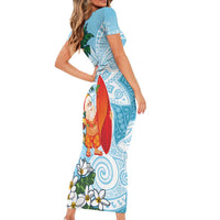 Polynesian Family Matching Short Sleeve Bodycon Dress and Hawaiian Shirt Tropical Santa - Plumeria Turquoise Vintage LT7 - Polynesian Pride