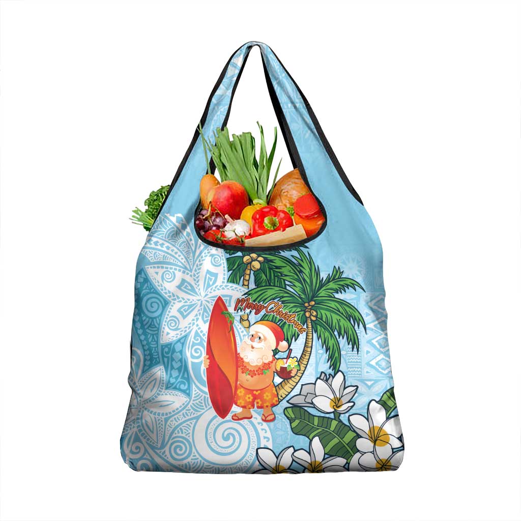 Polynesian Grocery Bag Tropical Santa - Plumeria Turquoise Vintage