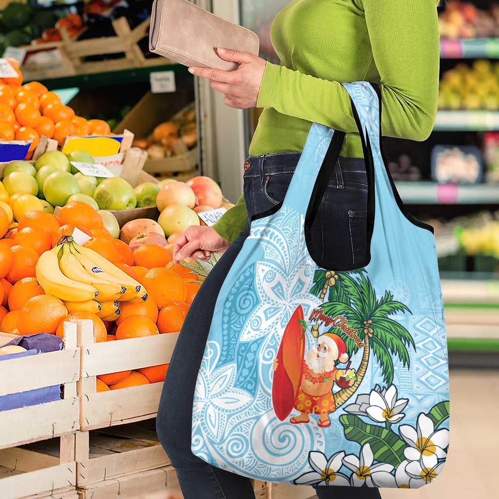 Polynesian Grocery Bag Tropical Santa - Plumeria Turquoise Vintage