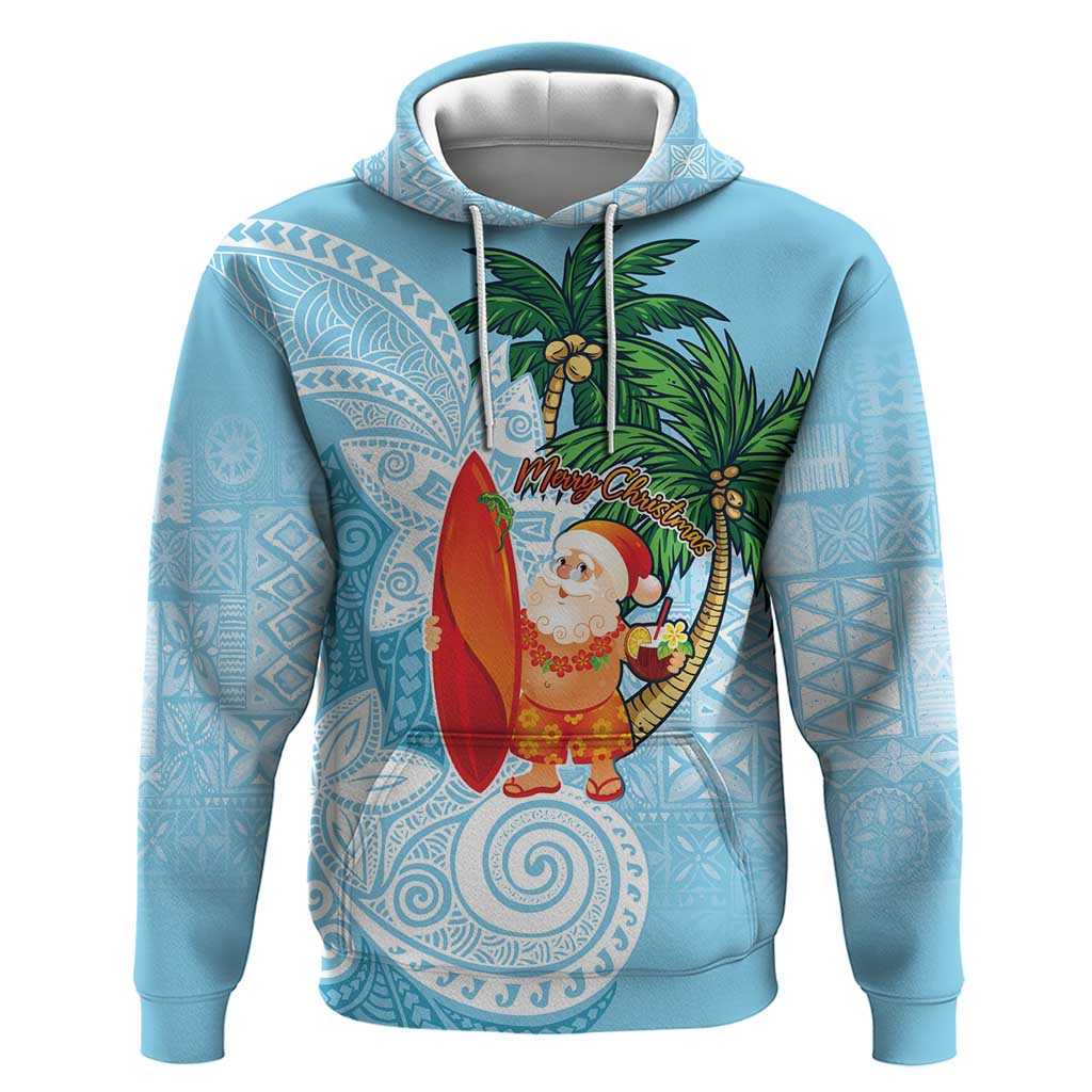 Polynesian Hoodie Tropical Santa - Plumeria Turquoise Vintage