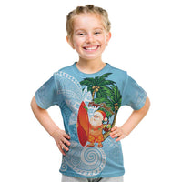 Polynesian Kid T Shirt Tropical Santa - Plumeria Turquoise Vintage