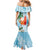 Polynesian Mermaid Dress Tropical Santa - Plumeria Turquoise Vintage