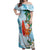 Polynesian Off Shoulder Maxi Dress Tropical Santa - Plumeria Turquoise Vintage