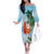 Polynesian Off The Shoulder Long Sleeve Dress Tropical Santa - Plumeria Turquoise Vintage