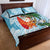 Polynesian Quilt Bed Set Tropical Santa - Plumeria Turquoise Vintage