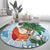 Polynesian Round Carpet Tropical Santa - Plumeria Turquoise Vintage