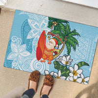 Polynesian Rubber Doormat Tropical Santa - Plumeria Turquoise Vintage