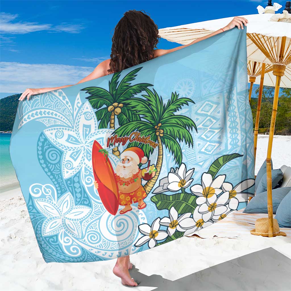 Polynesian Sarong Tropical Santa - Plumeria Turquoise Vintage