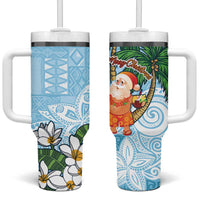 Polynesian Tumbler With Handle Tropical Santa - Plumeria Turquoise Vintage