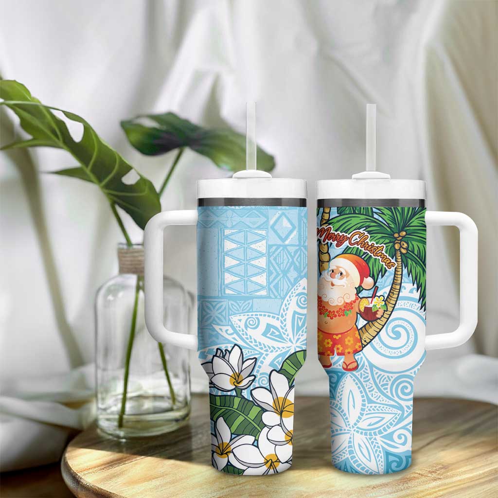 Polynesian Tumbler With Handle Tropical Santa - Plumeria Turquoise Vintage