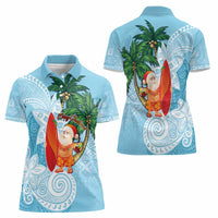 Polynesian Women Polo Shirt Tropical Santa - Plumeria Turquoise Vintage