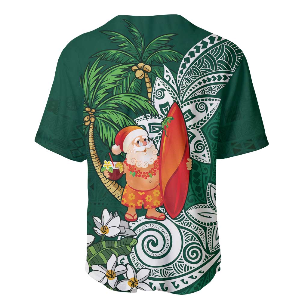 Polynesian Baseball Jersey Tropical Santa - Plumeria Green Vintage LT7 - Polynesian Pride