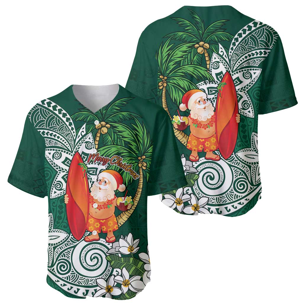 Polynesian Baseball Jersey Tropical Santa - Plumeria Green Vintage LT7 - Polynesian Pride