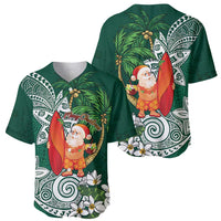 Polynesian Baseball Jersey Tropical Santa - Plumeria Green Vintage LT7 - Polynesian Pride
