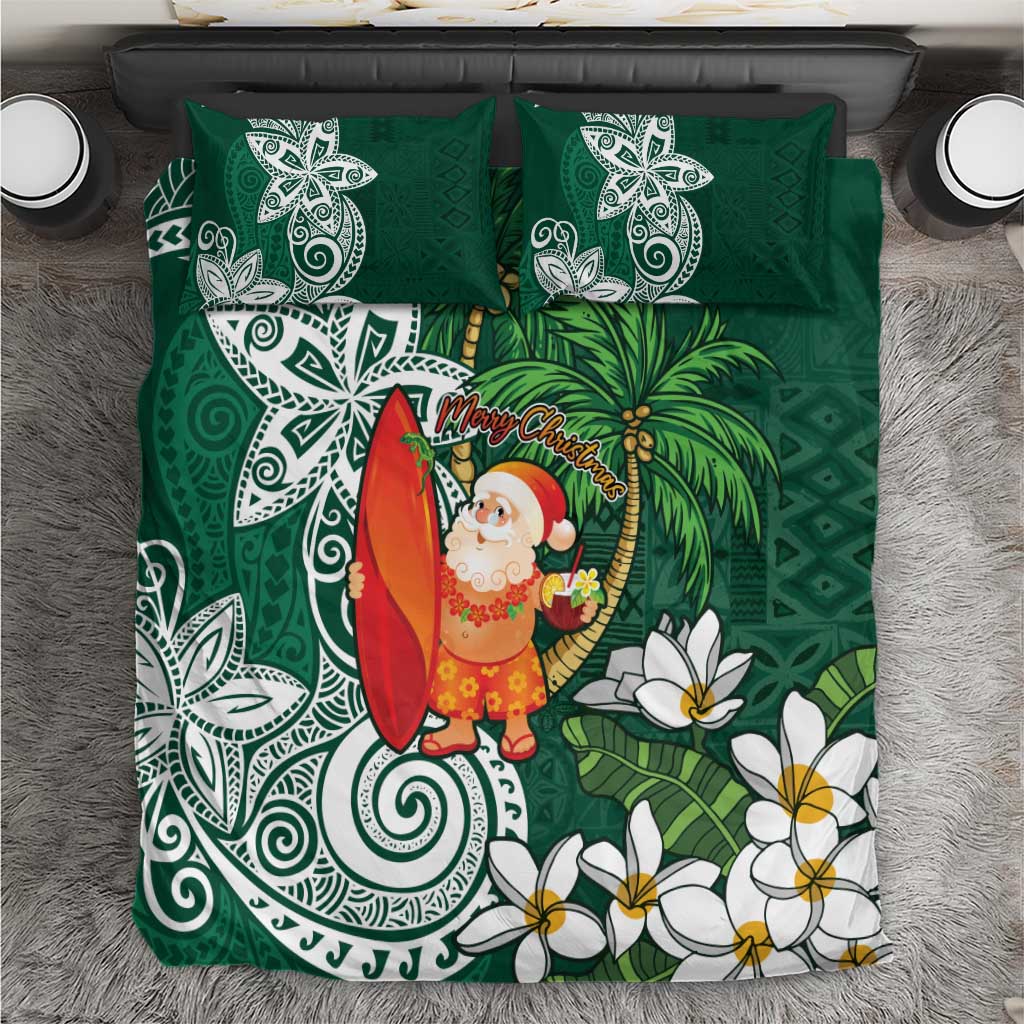 Polynesian Bedding Set Tropical Santa - Plumeria Green Vintage